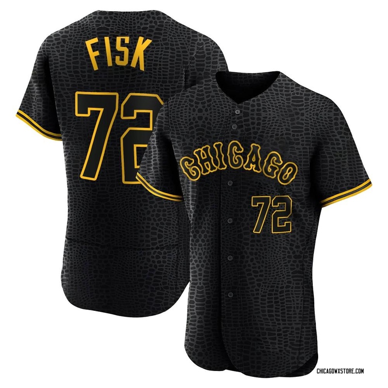 Men's Carlton Fisk Chicago White Sox Replica Black Pitch Fashion Jersey